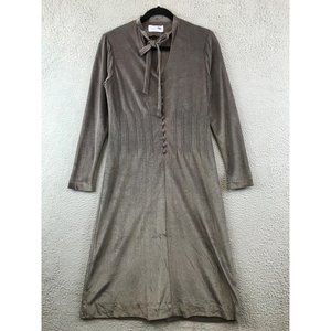 Vintage Young Traditions 70s Button Up Maxi Dress Tie Front size 10 Grey